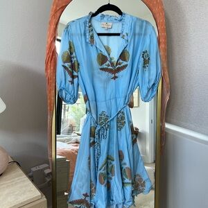 Hannah Belted Blue Floral Silk Dress